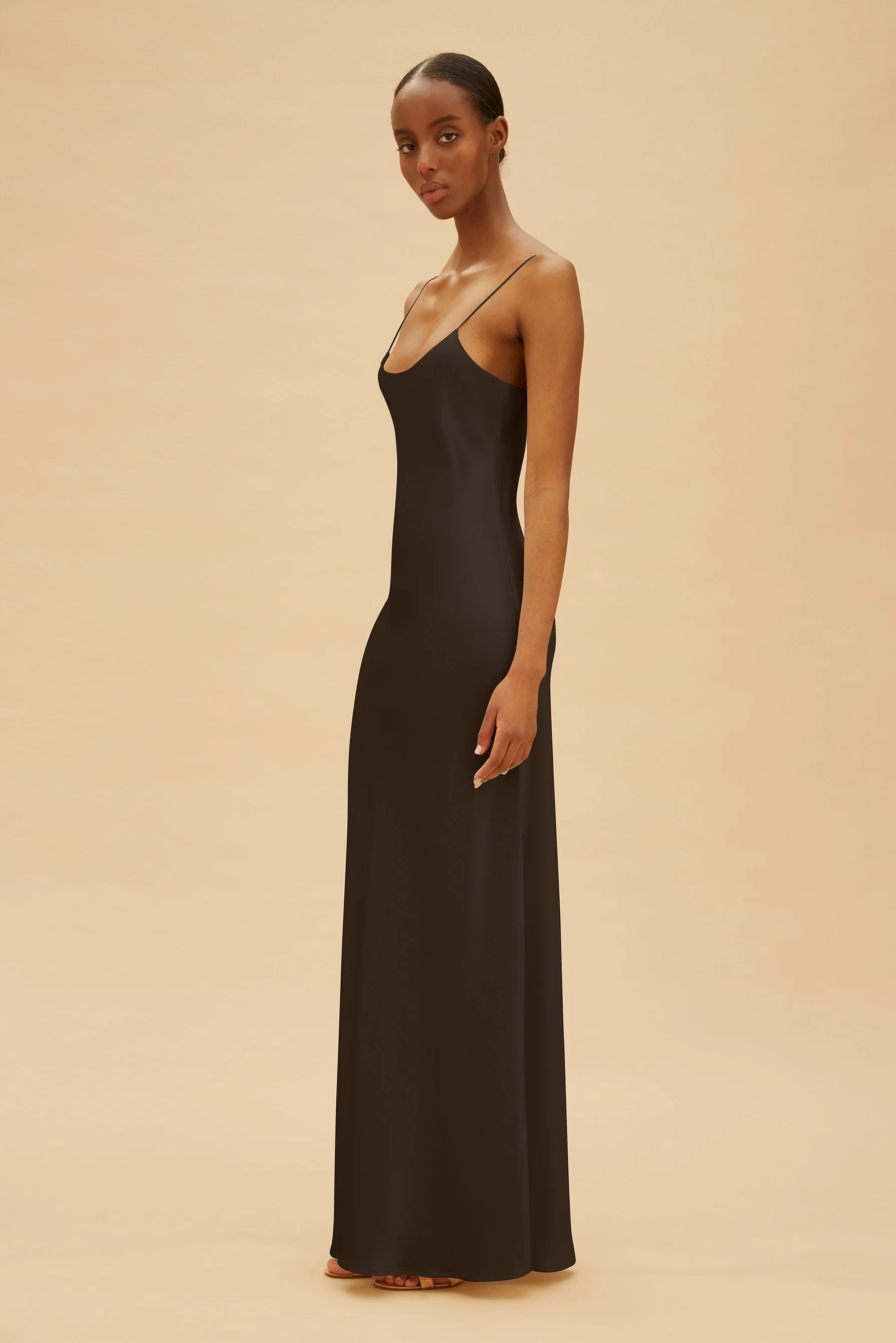 The Carolyn 2.0 silk slip dress in black — REFINE